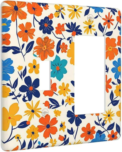 Nature Flowers Botany Plant Art Floral Outlet Covers 1 Toggle 1 Rocker Combination Light Switch Cover Plate Decorative Wall Plate Electrical Switch Plates for Bedroom Bathroom Decor