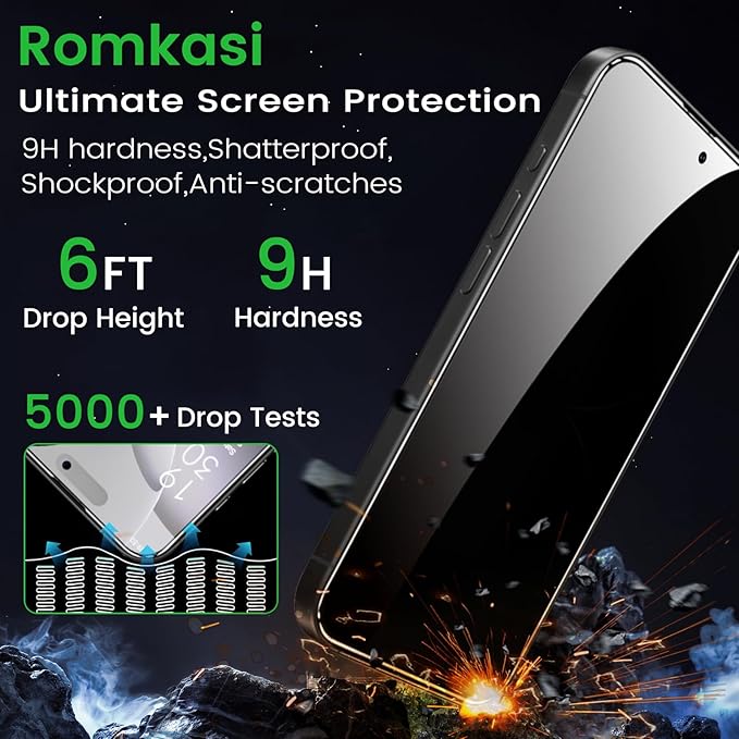 4 Pack Privacy Screen Protector for iPhone 16 Pro 6.3 Inch with 4 Pack Camera Lens Protector, Anti Spy Tempered Glass Film, Anti-Scratch, Touch Sensitive, Case Friendly