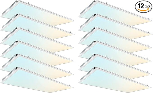 2x4 FT LED Light Flat Panel, 40-72W, 5 CCT 3K | 3.5k | 4K | 5K | 6.5K, Dimmable Recessed Drop Ceiling Lights, 3750/5000/6250/7500/9000 Lumens, Lay in Fixture for Office, 120-277V, UL DLC(12 Pack)