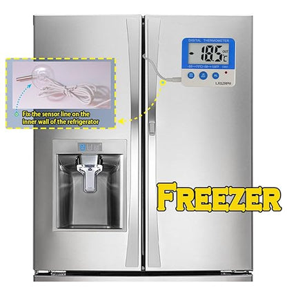 Fridge Freezer Thermometer Max/Min Memory High & Low Temperature Alarms Settings with LED Indicator Digital Refrigeration Thermometer with Magnetic,Stander 2 Pack