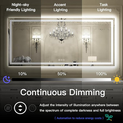 ISKM 72'' x 40'' LED Mirror for Bathroom Lighted Vanity Mirror for Wall Front Lights + Backlit LED Bathroom Mirror Anti-Fog Tempered Glass ETL Listed