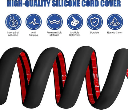 Floor Cord Cover Self Adhesive Cord Hider,10FT Cable Management, Extension Strip Protector for Wires, Prevent Cable Trips for Offices, Gyms, Exhibitions Cavity:0.3"(W) x 0.28"(H) Black