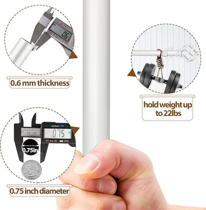 KAMANINA White Curtain Rods for Windows 48 to 84 Inch, Adjustable Single Curtain Rod 32 to 86 Inch(2.6-7.1ft), 3/4 Inch Splicing Drapery Rods with Twisted Cage Finial