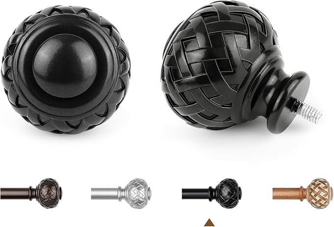 TONIAL 2 Pack Black Curtain Rod 32 to 58 Inches, 7/8 Adjustable Curtain Rods for Windows 20 to 84 Inches, Splicing Drapery Rods Heavy Duty with Netted Texture Finials