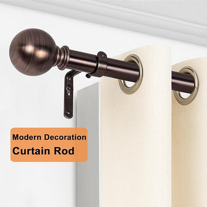 Curtain Rods for Windows 18 to 88 inches, 1 Inch Modern Metal Drapery Rods, Adjustable Heavy Duty Curtain Pole with Round Finials(18"-88"Dark Red)