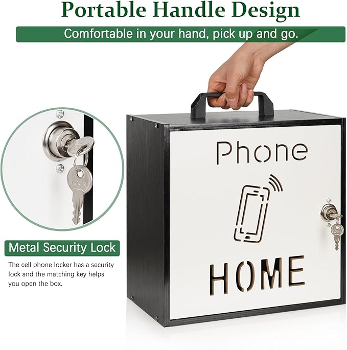 Echaprey Cell Phone Holder Classroom Adjustable 33 Slots Pocket Chart Wooden Cell Phone Storage Cabinet with Handle and Lock Desktop Cell Phone Holder for Classroom Office (Black)