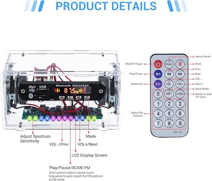 MiOYOOW DIY Bluetooth-Compatible Speaker Kit with FṂ Radio, Electronic Soldering Practice Kit USB Mini Home Sound Amplifier DIY Kit with Digital Display and Colorful LED Lights for School STEM Project