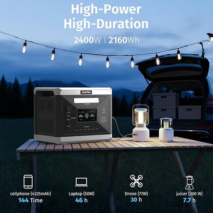 SolarPlay 2400W/2160Wh Portable Power Station, Solar Generator with 400W Solar Panel, Emergency Power Station for Home Backup, Camping, Outdoor Battery Backup
