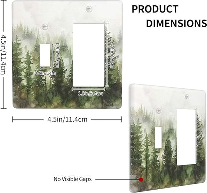 Outlet Covers Green Forest Watercolor Painting Foggy Pine 1 Toggle 1 Rocker Combination Decorative Wall Plate Electrical Switch Plates Light Switch Cover Plate for Bedroom living Room