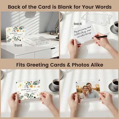 JOHOUSE 2 Pack 4 x 6 Acrylic Picture Frames, Double Sided Magnetic Photo Frames Self Standing Frameless Transparent for Desktop Display Gifts for Women