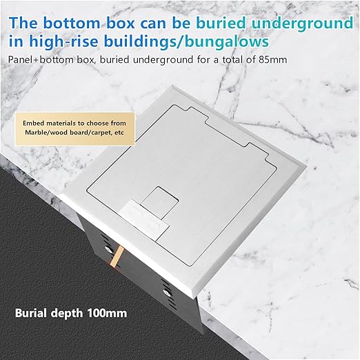 KYHSHJ Recessed Flat Hidden Socket Kit with 2 * 15A Receptacle，4.8A 1 USB-A Ports &1 USB-C Port+3-Port RJ45 Datacom Receptacle.Internal Height Adjustable，Corrosive Resistant Hardware,Silver