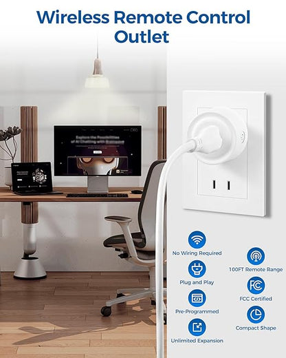Remote Control Outlet, WILAWELS Wireless Light Switch, Removable Remote Light Switches, On Off Remote Outlet Switch for Lamps, Lights, Fan, Appliance, Expandable, 100ft RF Range, FCC Listed W05RC1106