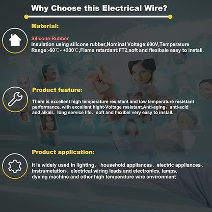 16awg Wire Flexible Silicone Wire,16 Gauge Tinned Copper Wires Silicone Rubber Insulated (6 Different Colored 15ft /4.6m Each)(OD: 3 mm) 600V Stranded Wires Automotive Wiring