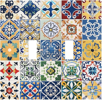 Decorative Switch Plates Moroccan Traditional Mexican Talavera Til 2 Gang Double Toggle Outlet Light Switch Cover Wall Plate Electrical Faceplate for Kitchen Home Decor