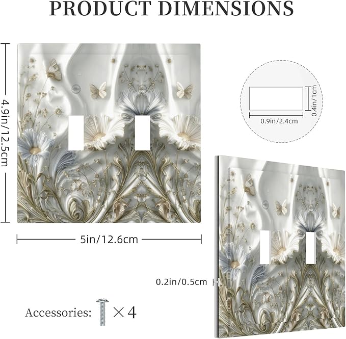 Artistic Floral Plant 2 Gang Double Toggle Decorative Light Switch Covers Electrical Faceplate Switch Plates for Bathroom Kitchen Home
