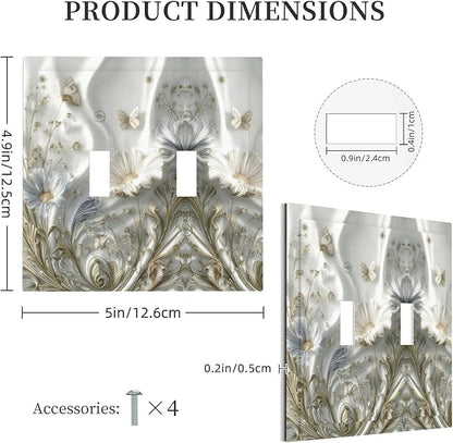 Artistic Floral Plant 2 Gang Double Toggle Decorative Light Switch Covers Electrical Faceplate Switch Plates for Bathroom Kitchen Home