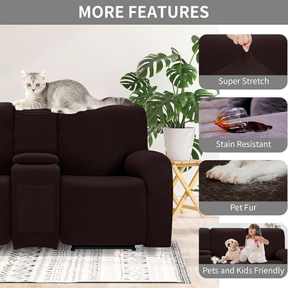 Easy-Going 100% Waterproof Recliner Cover, Stretch Couch Covers for Reclining Couches, Extra Large Sectional Sofa Slipcover, L-Shape Furniture Protector for Kids & Pets, 5 Seater, Chocolate