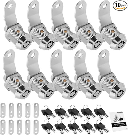 10 Pack Tool Box Lock with Keys, 5/8" Cabinet Lock Cam Lock Keyed Alike, Toolbox Lock Replacement Lock for Mailbox RV Storage Door with Manual, Zinc Alloy (10Pack，5/8 Inch)