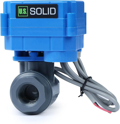 U.S. Solid 1/2” UPVC Motorized Ball Valve - Plastic Electrical Ball Valve with Full Port, 2 Wire Auto Return, 9-36V AC/DC, Normally Closed(Pack of 20)