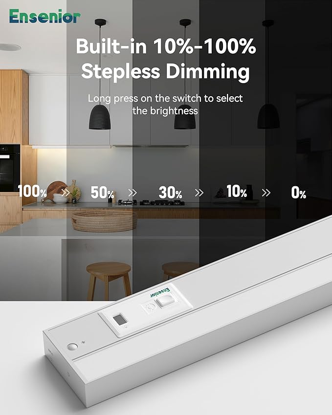 Ensenior 18 Inch Hand Wave Motion Sensor LED Under Cabinet Lighting with Hardwired or Plug-in Installation, Dimmable Under Counter Lights with 2.4G Wireless Control for Kitchen, 5CCT, 120V, 10W 650LM