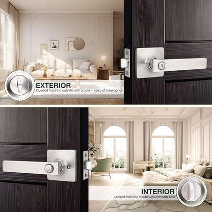 GOBEKOR 4 Pack Privacy Door Levers - Brushed Nickel Interior Door Handles with Locks