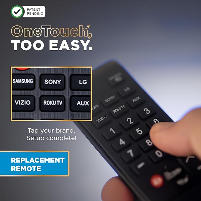 UltraPro OneTouch Universal Remote Replacement Compatible for All Samsung, LG, Sony, Vizio and Roku TV Smart TV, LED, LCD, HDTV, 3D, Series TV, 2 Pack, Black, 84254