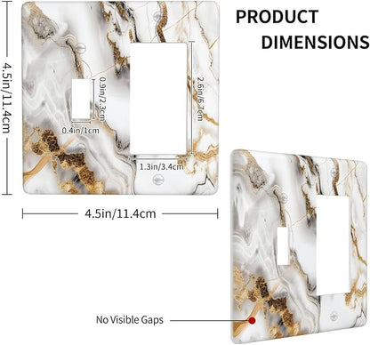 Luxurious Marble Abstract White Gold Tile Modern Simplicity Outlet Covers 1 Toggle 1 Rocker Combination Decorative Wall Plate Electrical Switch Plates Light Switch Cover Plate for Bathroom Kitchen