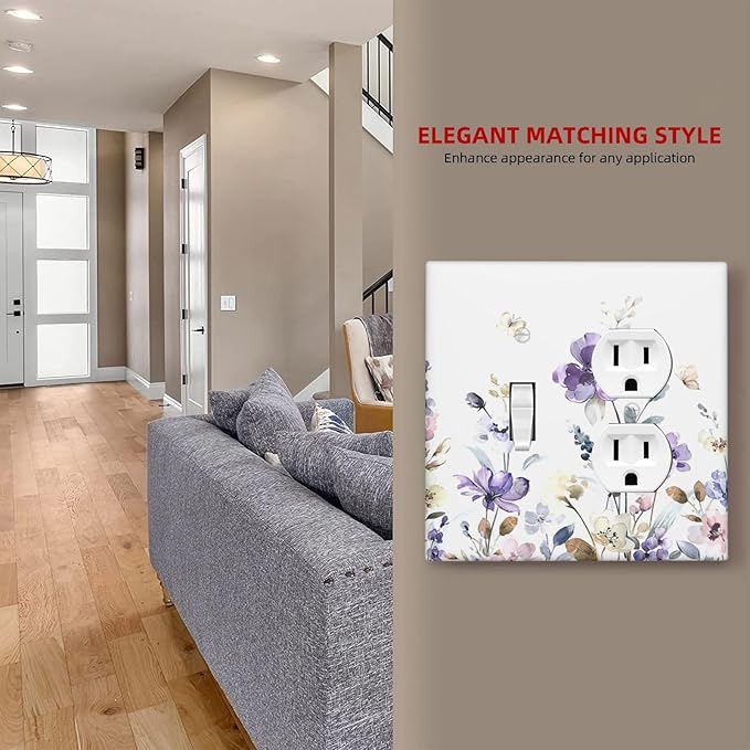 Wallplates Purple Floral Lilac Watercolor Flower Leaves Butterfly Wildflower 1 Toggle 1 Duplex Switch Plate Electrical GFCI Faceplate Decorative Light Switch Covers for Bedroom Home Decor