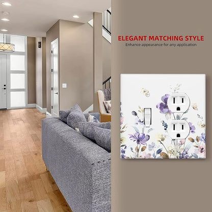 Wallplates Purple Floral Lilac Watercolor Flower Leaves Butterfly Wildflower 1 Toggle 1 Duplex Switch Plate Electrical GFCI Faceplate Decorative Light Switch Covers for Bedroom Home Decor