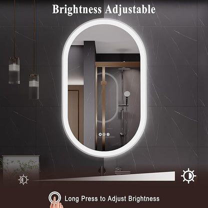 LED Mirror for Bathroom, 24x40 Inch Vanity Mirror with Lights，Anti-Fog Oval Bathroom Mirror, 3 Colors and Stepless Dimmable Wall Mounted Makeup Mirror with Metal Frame (Silver)