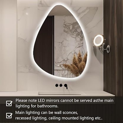 Niccy Irregular LED Bathroom Mirror, 30"x40" Asymmetrical Backlit Vanity Wall Mirrors, Frameless Lighted Mirrors for Bedroom, Living Room, Modern Smart-Mirror with Anti-Fog, Dimmable, Memory Function