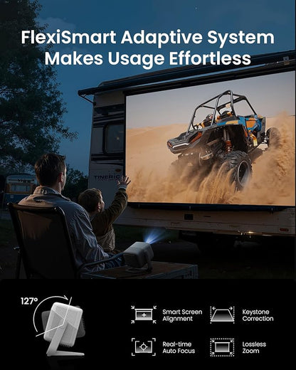 JMGO N1S 4K Smart Portable Projector, Triple Laser, 1100 ISO Lumens, Gimbal Instant Auto Focus, Google TV, Netflix, 110% BT.2020, HDR10, 10W Dolby Audio, Blu-ray 3D, 200" for Home, Outdoor, Gaming