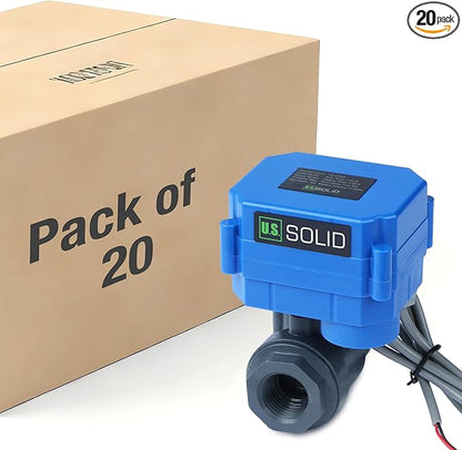 U.S. Solid 1/2” UPVC Motorized Ball Valve - Plastic Electrical Ball Valve with Full Port, 2 Wire Auto Return, 9-36V AC/DC, Normally Closed(Pack of 20)