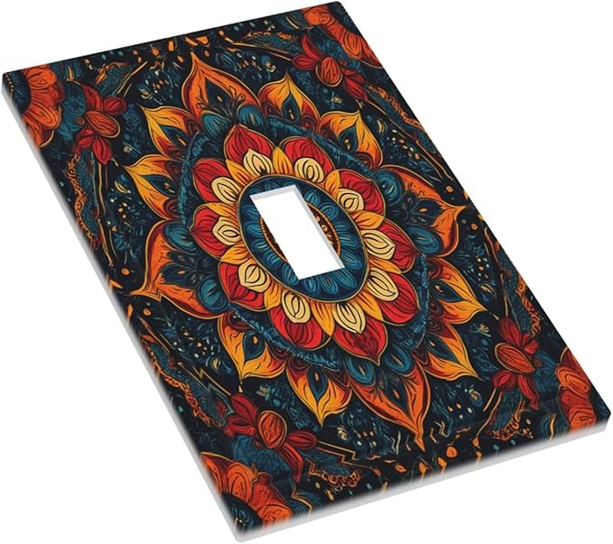 Boho Colorful Mandala Single Toggle Light Switch Cover plate Outlet Cover Decorative Switchplate Wall Plates Electrical Panel Cover for Bathroom Living Room 5 X 3 IN