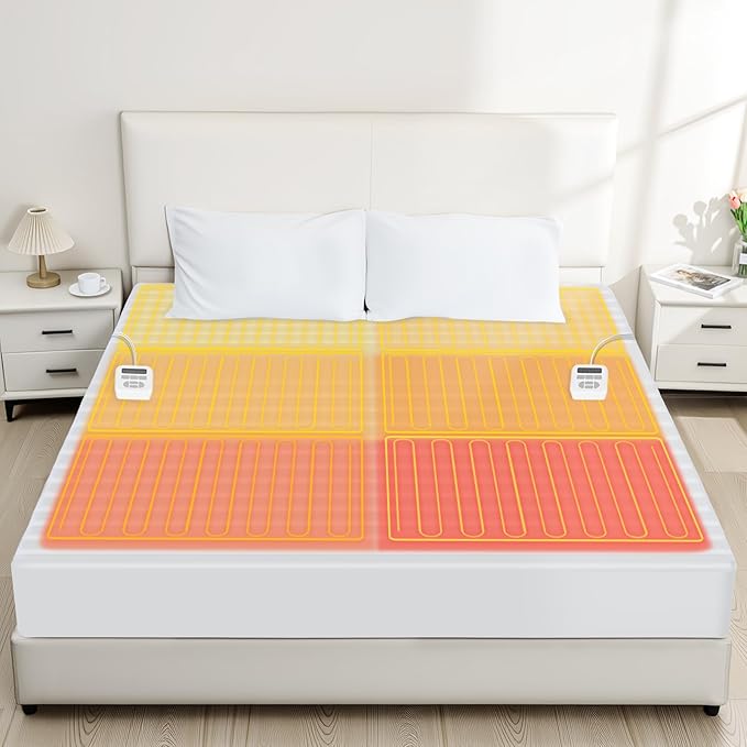 ALMAH Electric Heated Mattress Pad King,6-Zone Fast Heating Bed Warmer with Individual Head/Body/Foot Control,Memory&Preheat Functions,Dual Controllers,10 Heat Settings,10-Hour Auto Shut Off,78"x80"