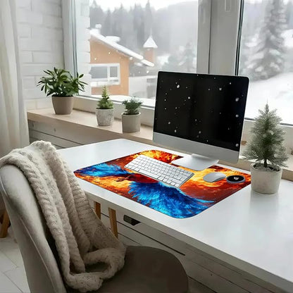 Heated Mouse Pad with 3 Temperature Settings(104°F–122°F),Large 24x14.2 Inch PU Leather Heated Desk Mat,Waterproof Warming Pad for Office,Gaming & Cold Hands Relief,Fiery Phoenix Bird