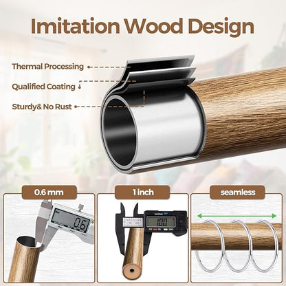 KAMANINA 2 Pack Wood Curtain Rods for Windows 48 to 84 Inch(4-7ft), 1 Inch Adjustable Drapery Rod, Decorative Heavy Duty Curtain Rods with Leaf Pattern Finials, Wood Grain