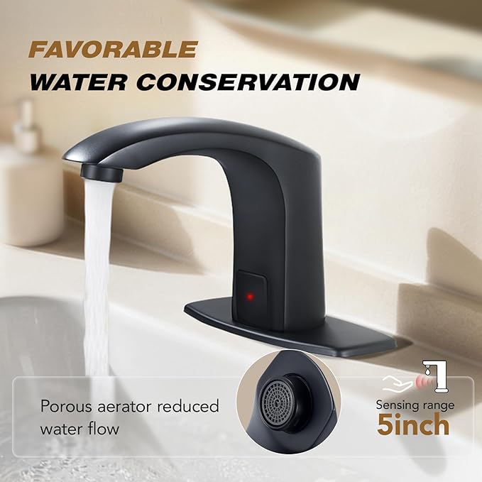 Gangang Automatic Sensor Touchless Bathroom Sink Faucet with Hole Cover Plate and Water Mixer Valve