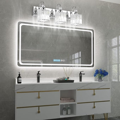 Ralbay Chrome Crystal Bathroom Vanity Light - 3-Lights, 24" Modern Wall Light Fixtures
