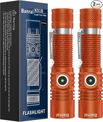 Rechargeable Tactical Flashlights, High Lumens Small Mini USB-C LED Flashlight, Compact EDC Flash Light, 4 Modes&Memory Function, Waterproof Pocket Lights for Home,Camping,Emergency (2, Orange)