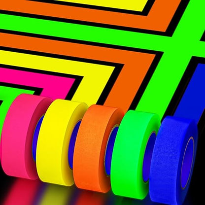 SWRT Neon Gaffer Cloth UV Blacklight Tape for Party Supplies, 5 Rolls Multi-Color UV Fluorescent Glow in The Dark Tape for Party Decoration, Dance Floors, UV Party (0.6 inch x 16.5 feet)