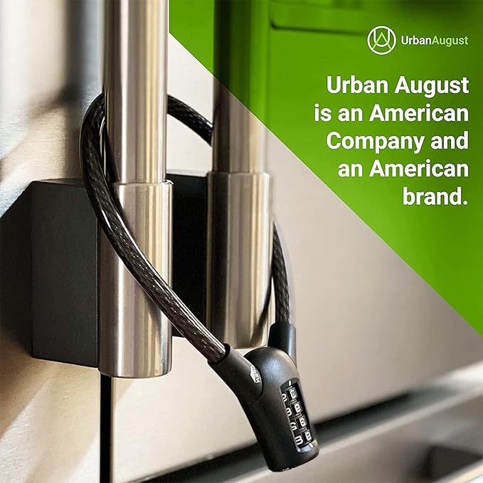 Urban August Max Refrigerator Cabinet Locks for Adults Kids Toddlers - Premium Cable Locks with Combination 4-Digit Code - Cut-Resistant Easy-to-use Multifunctional French Door Lock - One Pack