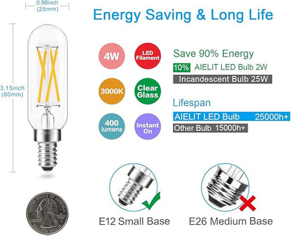 T8 4-Watt E12 LED Light Bulb, Dimmable (0-100%), Soft White 3000K, Clear Tubular Candelabra Light Bulbs 40W Equivalent for Sputnik Chandeliers, Glass Mason Jars, Hanging Pendant Lamp,4-Pack