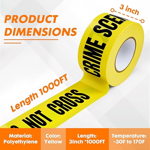 Crime Scene DO NOT Cross Tape – 3 Inch x 1000 Feet | Bright Safety & Hazard Tape with Bold Black Text for Construction, Events, and Dangerous Areas (Crime Scene DO NOT Cross, 2 Pack)