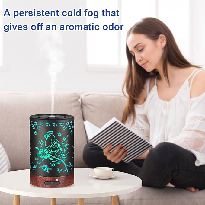 Essential Oil Diffuser- Aromatherapy Diffuser with7 Colors Light and Auto-Off for Women Metal Cool Mist Humidifier for Home and Office for Mom Women（Cardinal）