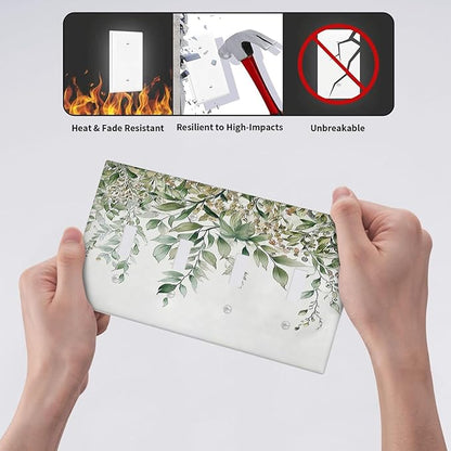 Light Switch Covers Sage Green Eucalyptus Watercolor Plant Leaves Quad Toggle Electrical Faceplate 4 Gang Wall Plate Decorative Switch Plates for Bedroom Bathroom Decor