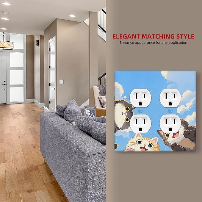 Outlet Covers Orange Gray Cute Cat Sky Cloud Cat S Paw 2 Gang Double Duplex Decorative Light Switch Covers Electrical Wallplates Socket Faceplate For Kids Room Nursery Decor