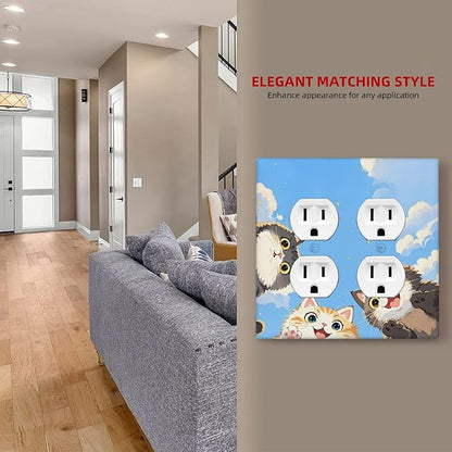 Outlet Covers Orange Gray Cute Cat Sky Cloud Cat S Paw 2 Gang Double Duplex Decorative Light Switch Covers Electrical Wallplates Socket Faceplate For Kids Room Nursery Decor