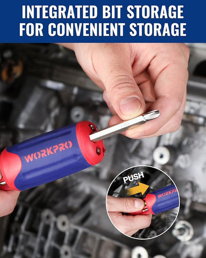 WORKPRO 12-in-1 Ratcheting Multi-Bit Screwdriver Set, Quick-load Mechanism Screwdriver with Double End Bits in Handle