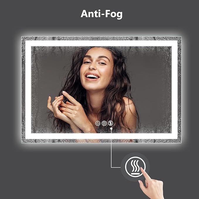 ROOMTEC 77x36 LED Bathroom Mirror with Front and Backlit,Anti-Fog,3 Colors